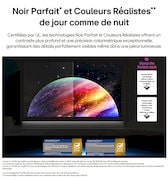 LG OLED evo AI G6 montre une scène planète et étoiles à écran partagé, comparant un écran mat anti-glare à son écran Noir parfait et couleur parfaite pour une qualité d’image plus claire sous n’importe quelle lumière, pris en charge par la certification UL et les certifications Intertek pour le volume et la fidélité des couleurs.